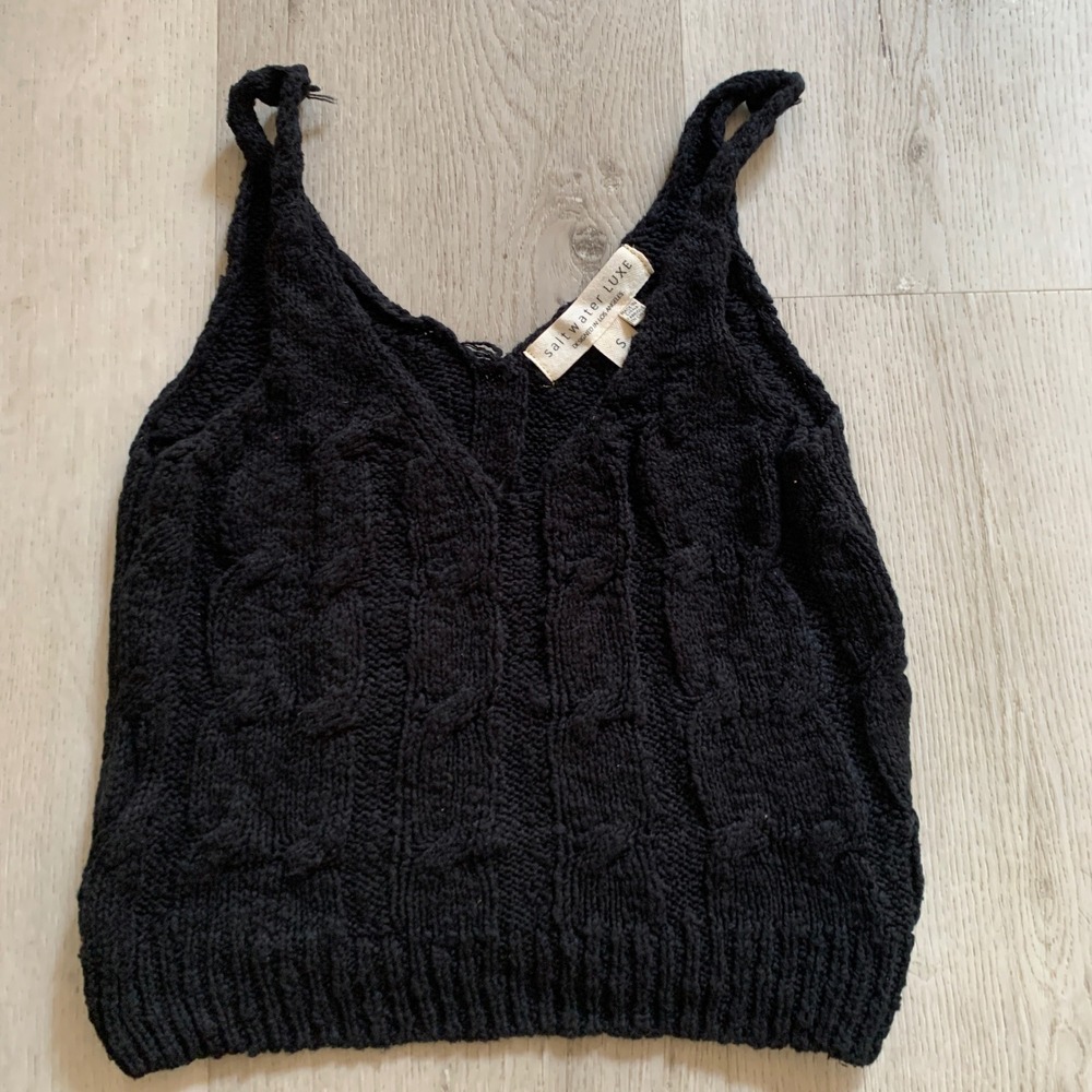 Saltwater Luxe Black Cable Knit Cami Tank Top V-Neck Small S2632-BLK Boho Casual